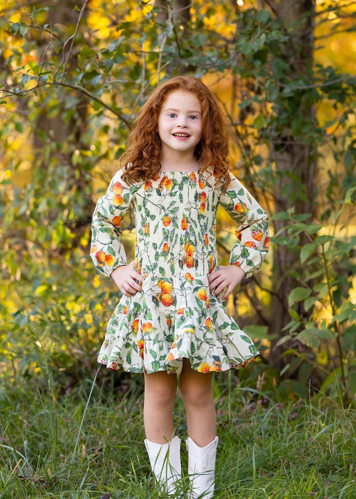 Orange Clementine Smocked Long Sleeve Dress for wholesale on Faire1