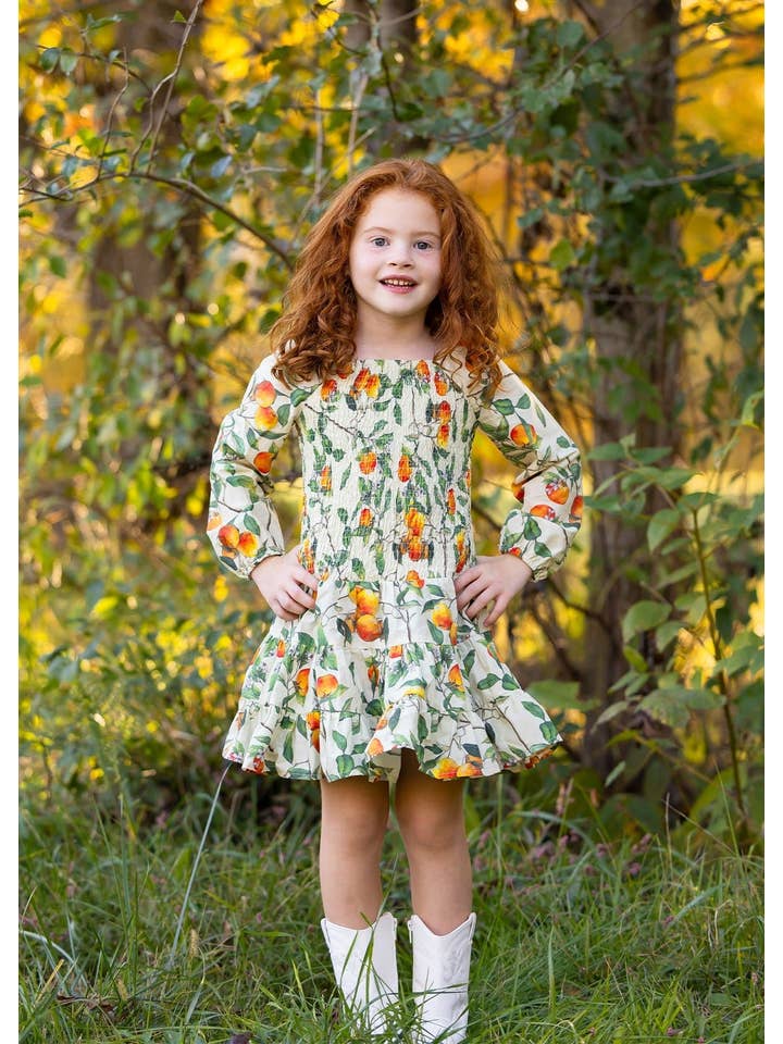 Orange Clementine Smocked Long Sleeve Dress for wholesale on Faire1