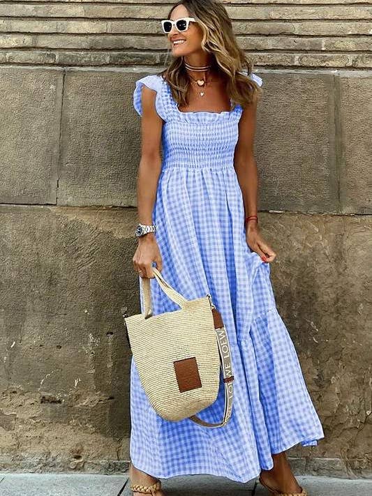 Fashion Combination - Wholesale Blouse - Women's - checkered ruffle maxi dress3