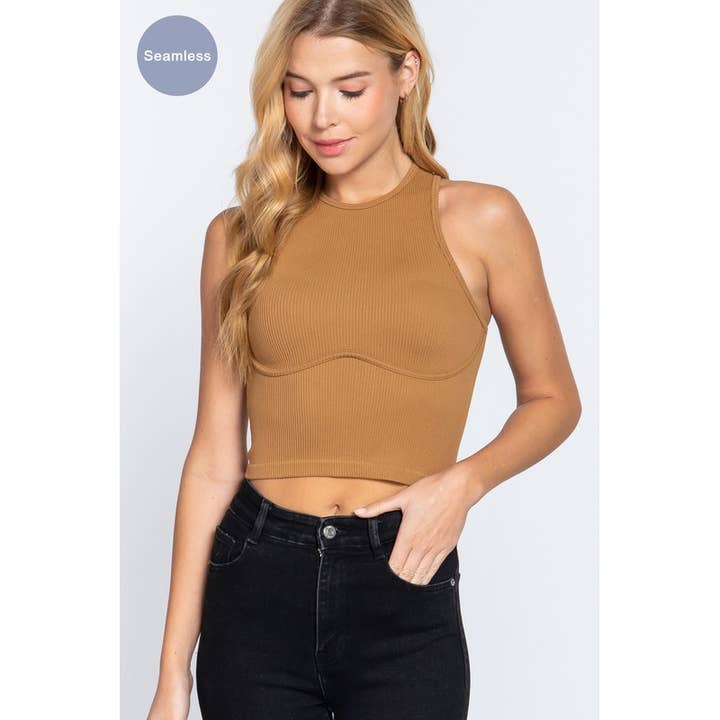 MintChoco – Großhandel Strickoberteil – Damen – NAHTLOSES CROP-TOP MIT UNTERSTREICHUNGSDETAIL7