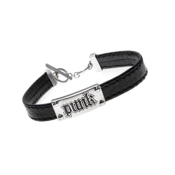 Pulsera de cuero Rebel Punk en plata de ley para venta al por mayor de Cynthia Gale New York