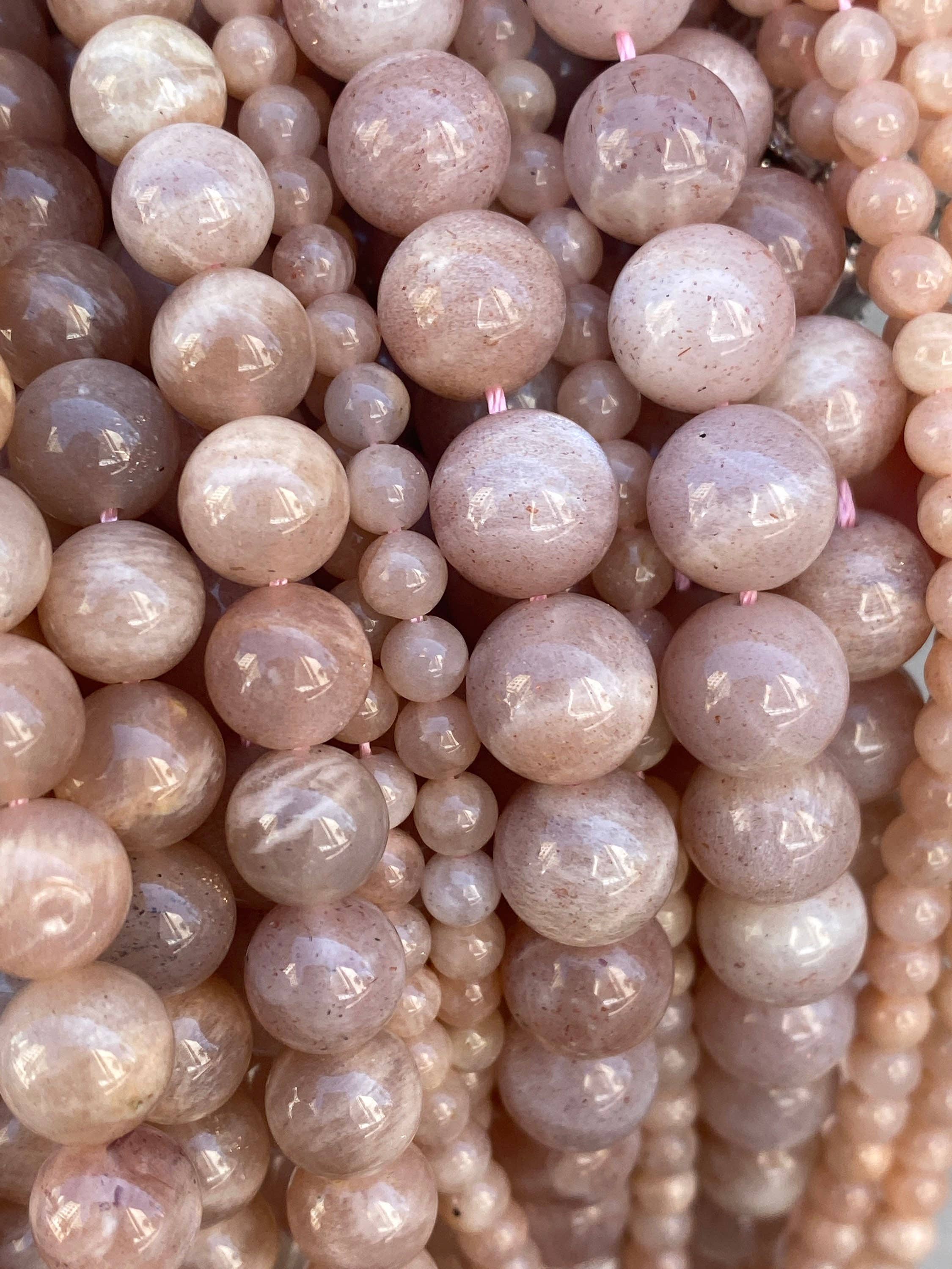 The Bead Bazaar - Wholesale Beads - Natural Sunstone Beads For Jewelry Making, Iridescent Pink Gemstone Beads, Pastel Pink Faceted Beads, Light Pink Sunstone Bulk Mala Beads7