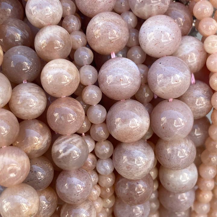 The Bead Bazaar - Wholesale Beads - Natural Sunstone Beads For Jewelry Making, Iridescent Pink Gemstone Beads, Pastel Pink Faceted Beads, Light Pink Sunstone Bulk Mala Beads7