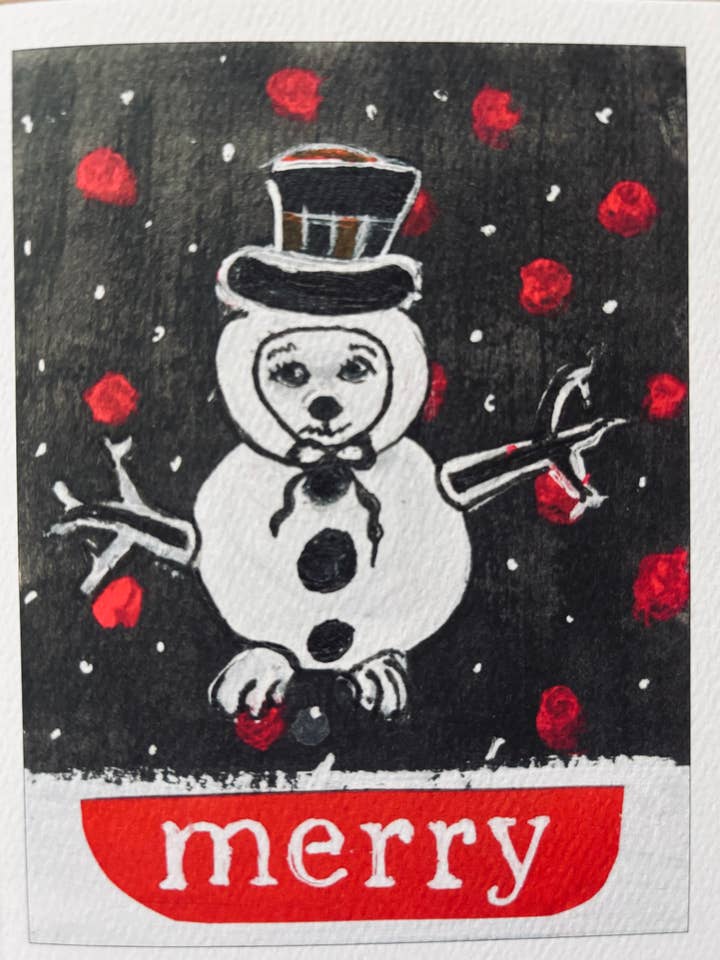 JOYEUX chihuahua bonhomme de neige chien carte de Noël drôle de vacances pour la vente par Bernie Street Studios