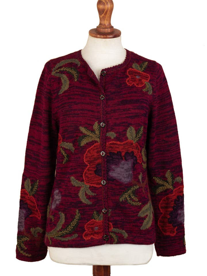 NOVICA - Wholesale Cardigan - Women's - Royal Flower 100% Alpaca Art-Knit Cardigan