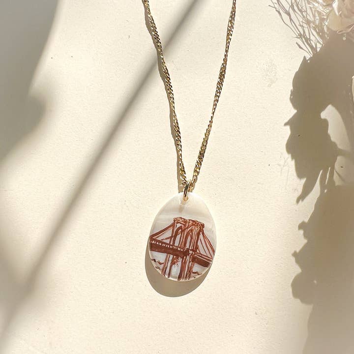 Painted Brooklyn Bridge Necklace for wholesale by Gather Brooklyn