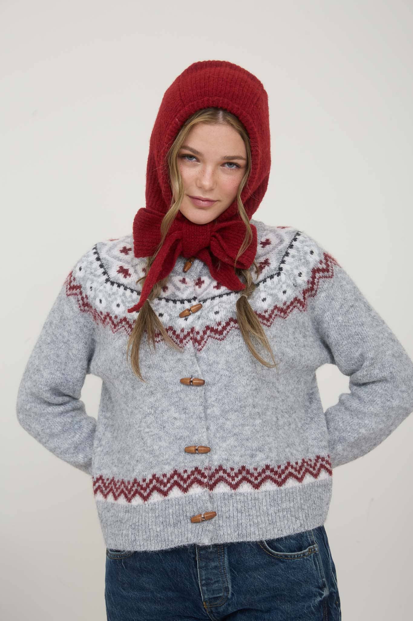 J.O.A - Vendita all'ingrosso Cardigan - Donna - CARDIGAN IN MAGLIA CON BOTTONI A LEVA FAIR ISLE3
