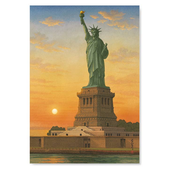 STATUE DE LA LIBERTÉ AU LEVER DU SOLEIL : Estampe japonaise pour la vente par Ezen Trade