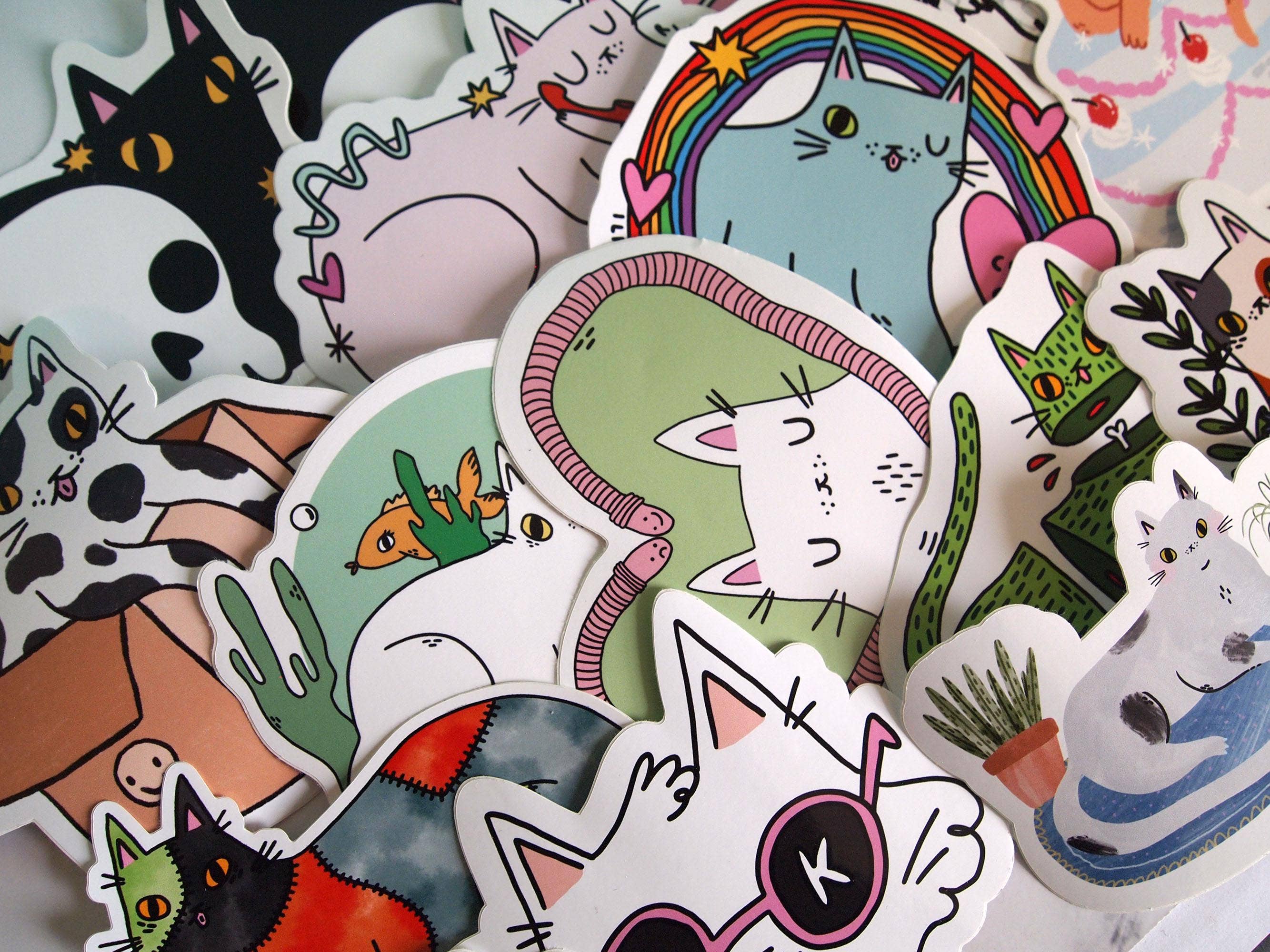 I LIKE CATS - Wholesale Sticker - Pink Cat Die Cut Vinyl Sticker, I don't really care6