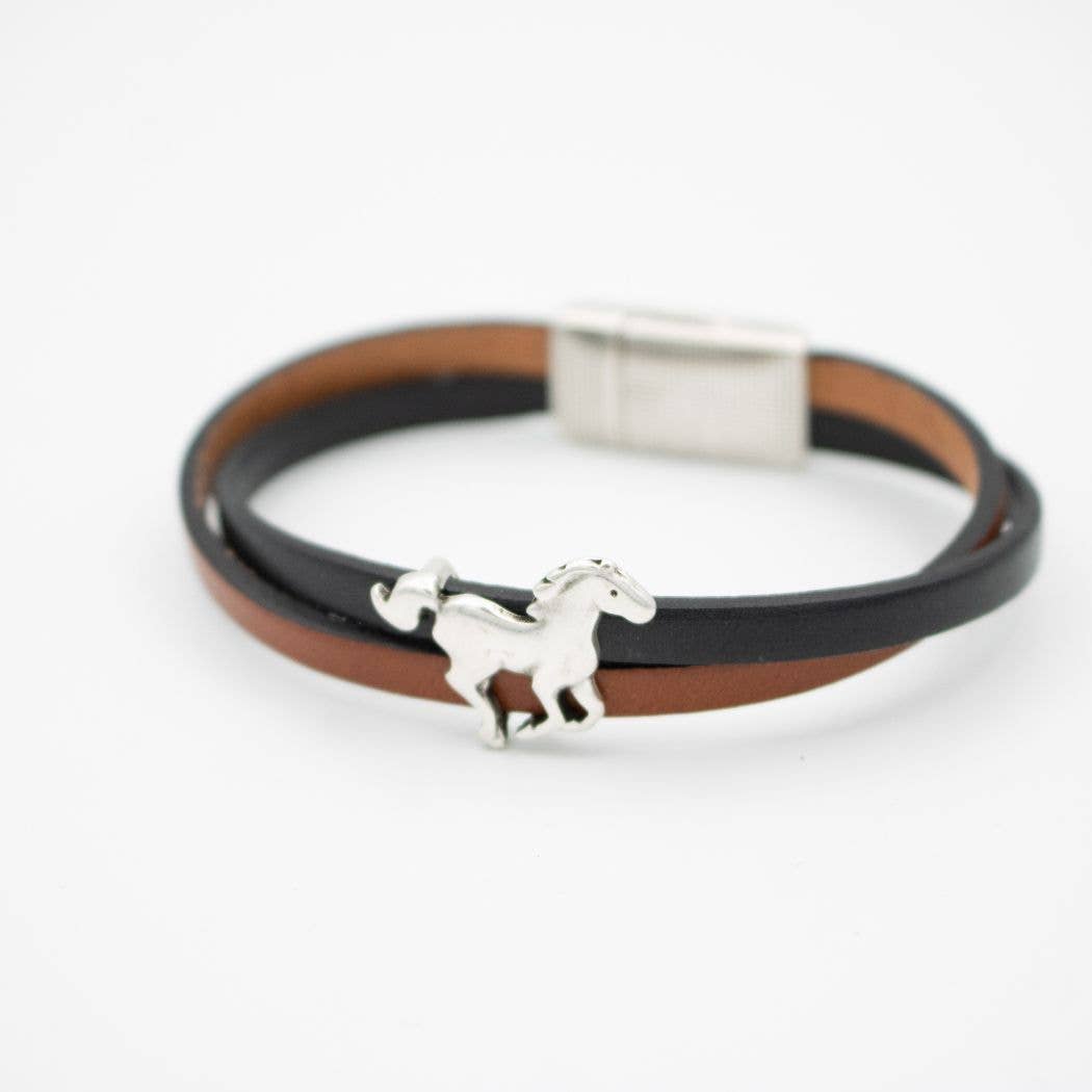 Montana Leather Designs - Wholesale Bangle Bracelet - WP Galloping Horse Leather Bracelet - Giddy Up6