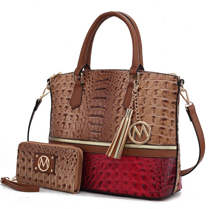 MKF Collection - Wholesale Tote Bag - Women's - Autumn Crocodile Skin Tote Bag with Wallet by Mia k11
