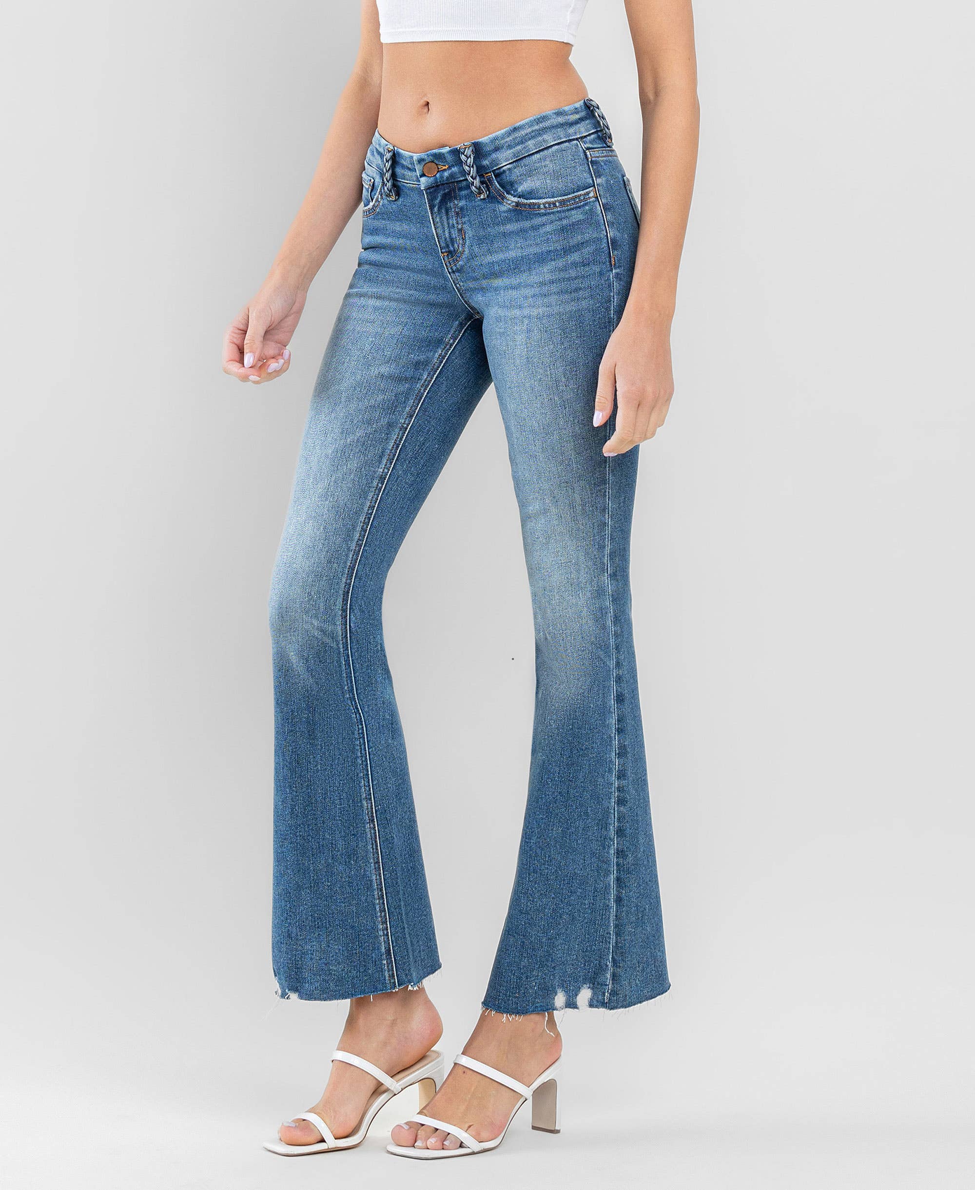 AMAZES LOW RISE BRAIDED BELT LOOP FLARE JEANS F5525 for wholesale on Faire1