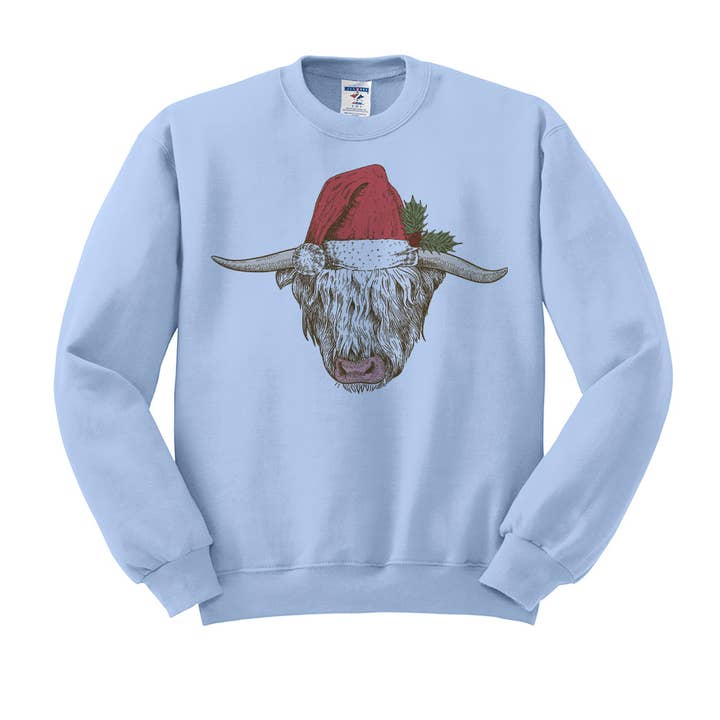 Rundhals-Sweatshirt mit Kuh und Weihnachtsmütze für den Großhandel von Untamed Country