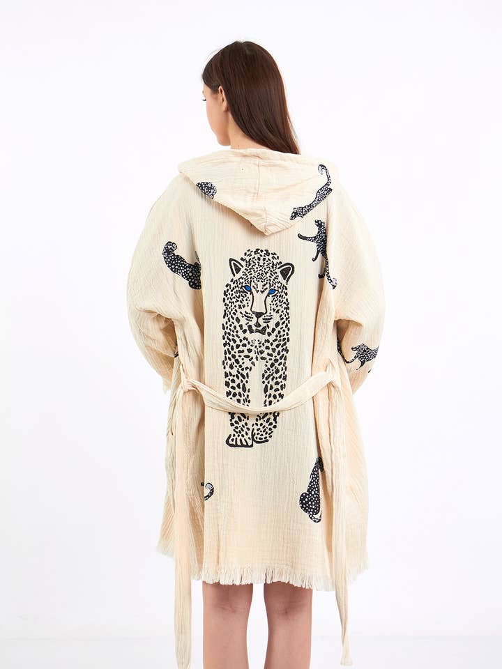 Yaz Concepts – wholesale Kimono – Women's – White Leopard Print Short Robe Animal Print Clothing Kimono
