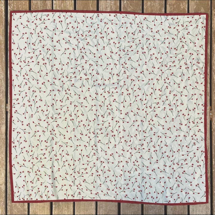 Vintage Floral Silk Scarf with Hand Painted Tiny Tulips for wholesale by Evolation Creative