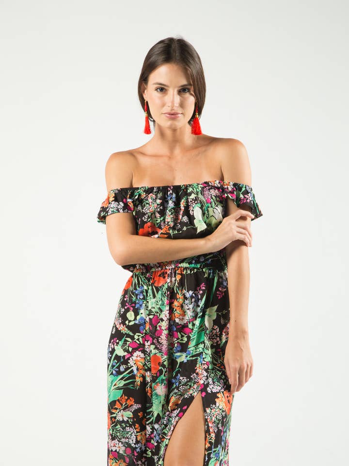 Carnation Off Shoulder Maxi Dress for wholesale by Alma