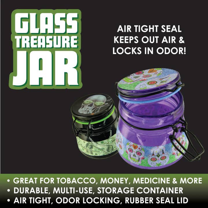 Novelty Closeout - Wholesale Jar - Smokezilla Glass Stash Jar with Clasp Assortment- 6/Pack