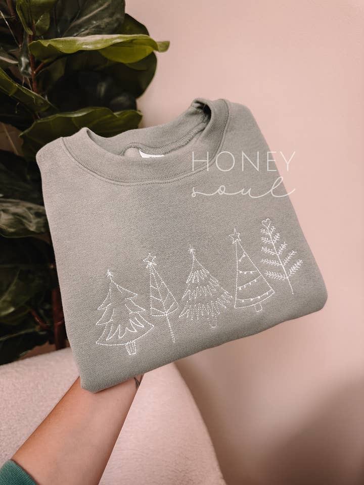 Honey Soul LLC - Wholesale Sweatshirt - Women's - Embroidered Christmas Tree Sweatshirt | Holiday Sweatshirt