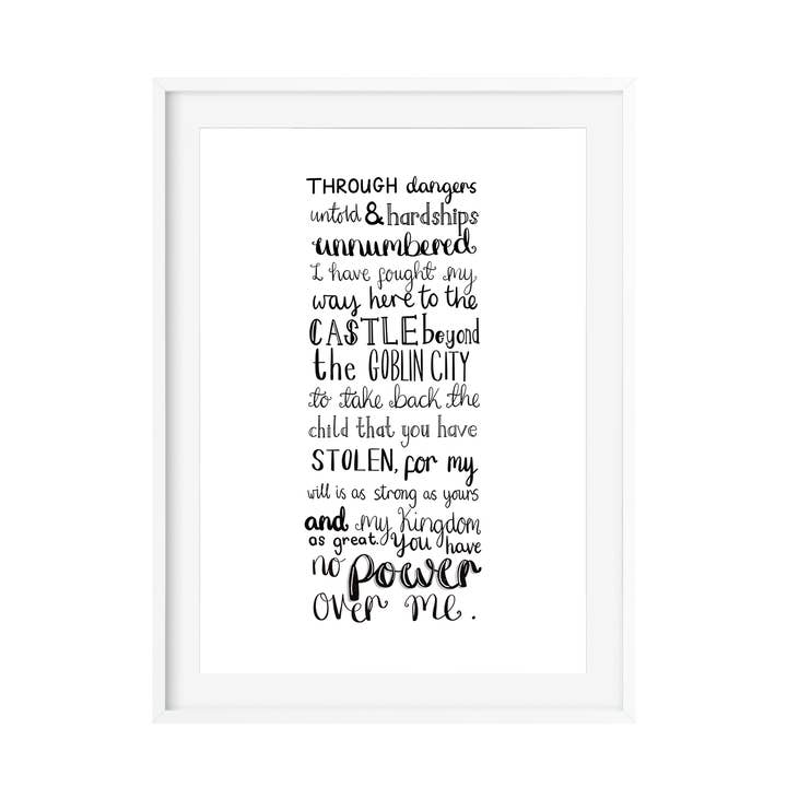 Tirage sur citation Labyrinthe 'Dangers Untol' pour la vente par Poppins & Co.