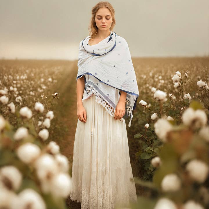 Storie – wholesale Scarf – Women's – Dupatta Shawl, Blue Buti Hand Loomed Cotton5