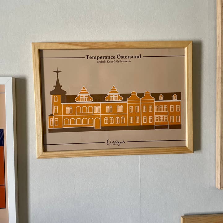 Architectural poster - yellow building for wholesale by Eldfängda Design