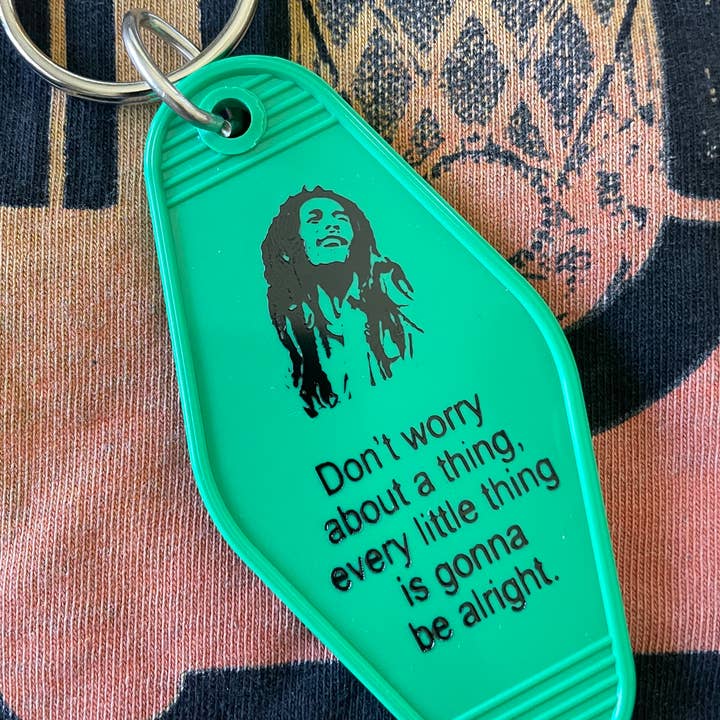 The 3 Sisters Design Co. - Wholesale Keychain - Unisex - Motel Key Fob - Bob Marley, Don't worry, about a thing...