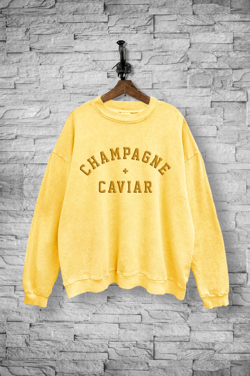 VINTAGE POINT USA – Engroshandel Grafisk Sweatshirt - Dame – "CHAMPAGNE & CAVIAR" GRAFISK MINERALVASKET SWEATSHIRT1