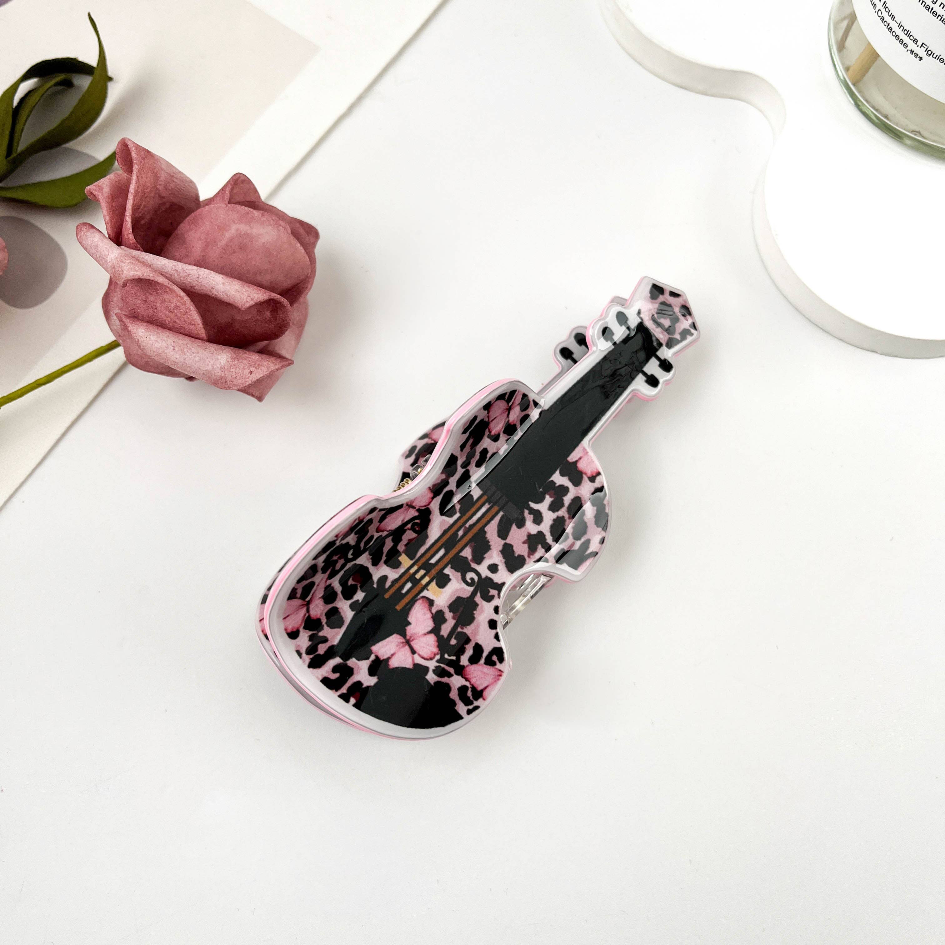 mildstyles - Wholesale Hair clip – Women’s - Leopard Print Guitar Creative Musical Instrument Hair Clip2