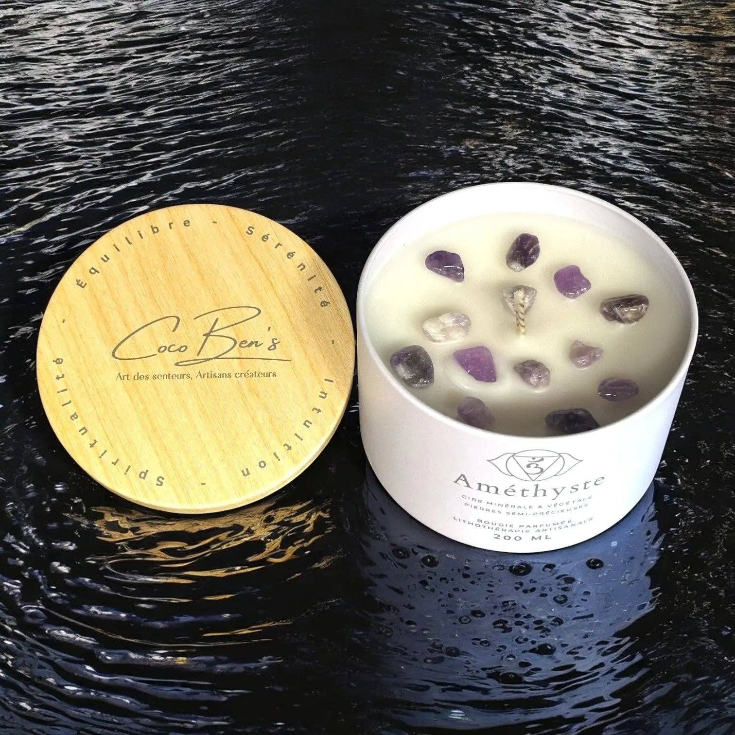 CocoBen's - Wholesale Jar/Filled Candle - Lithotherapy Candle - Amethyst - 200 ML0