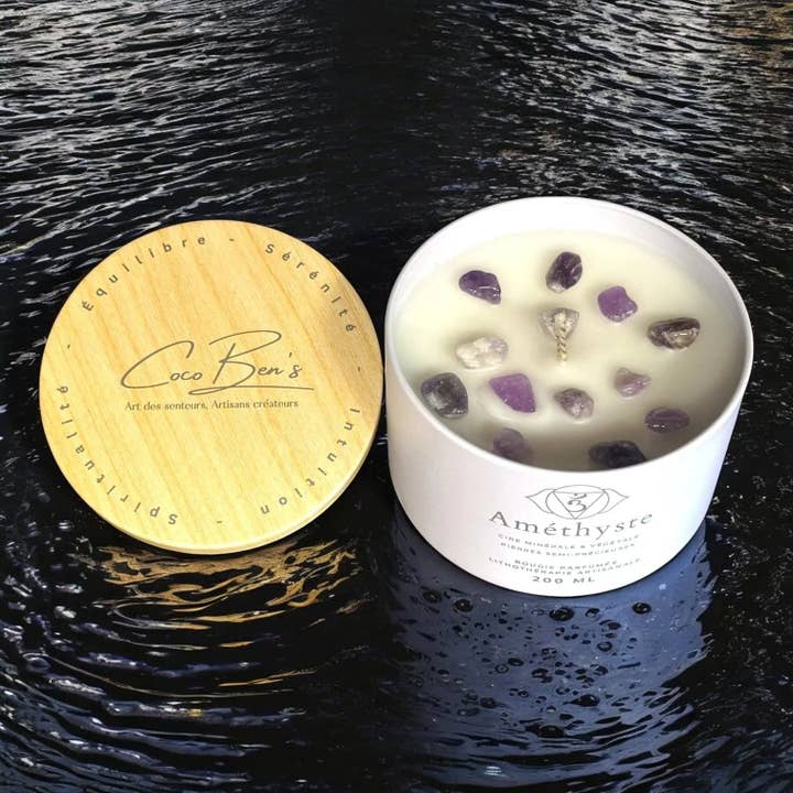 CocoBen's - Wholesale Jar/Filled Candle - Lithotherapy Candle - Amethyst - 200 ML