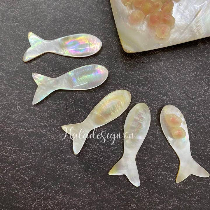 Hala Design - Wholesale Kitchen Spoon - 1 Pc Custom Fish Golden Mother of Pearl Spoon2
