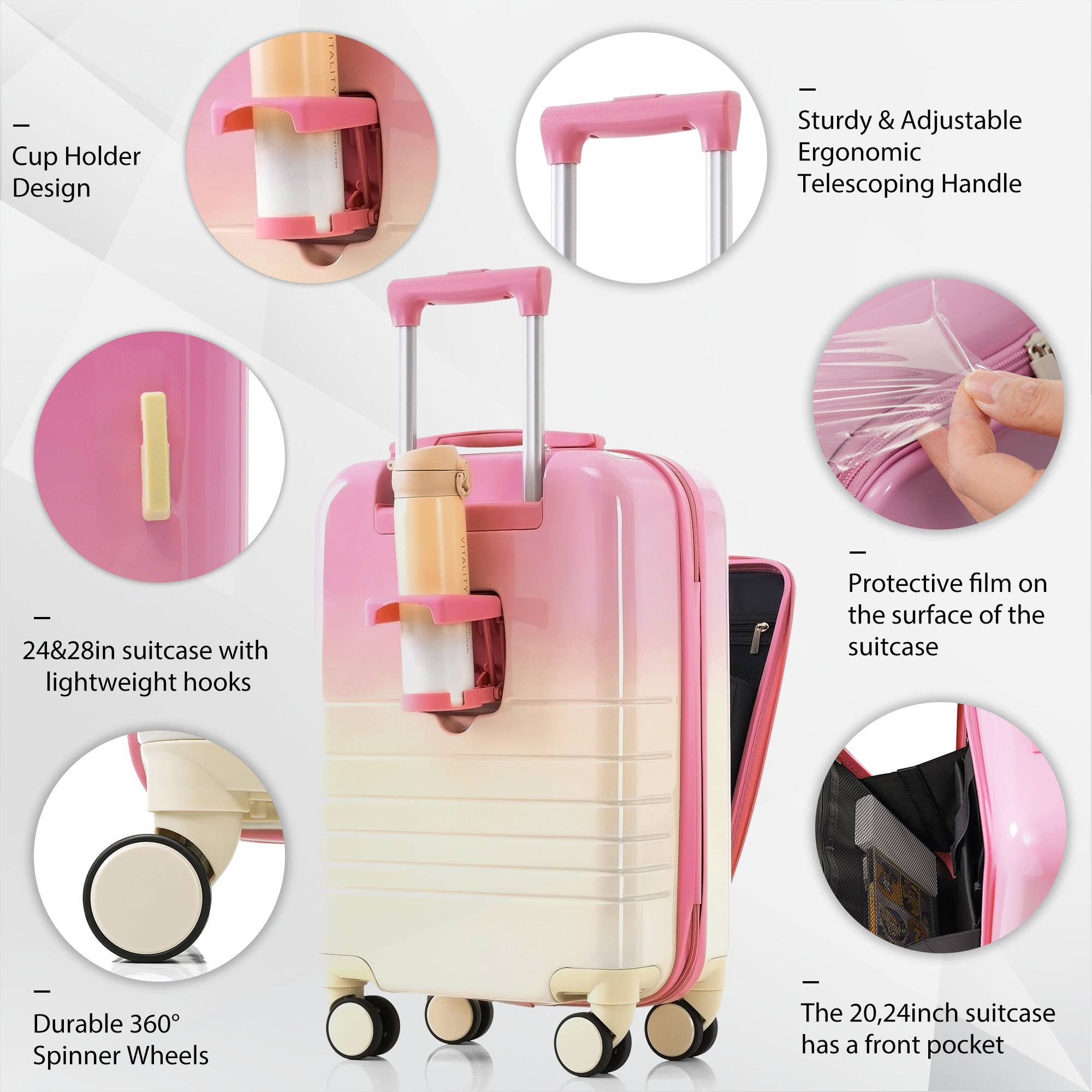 VTNG50 - Wholesale Luggage - Luggage Set of 3, 20, 24, 28inch with USB Port2