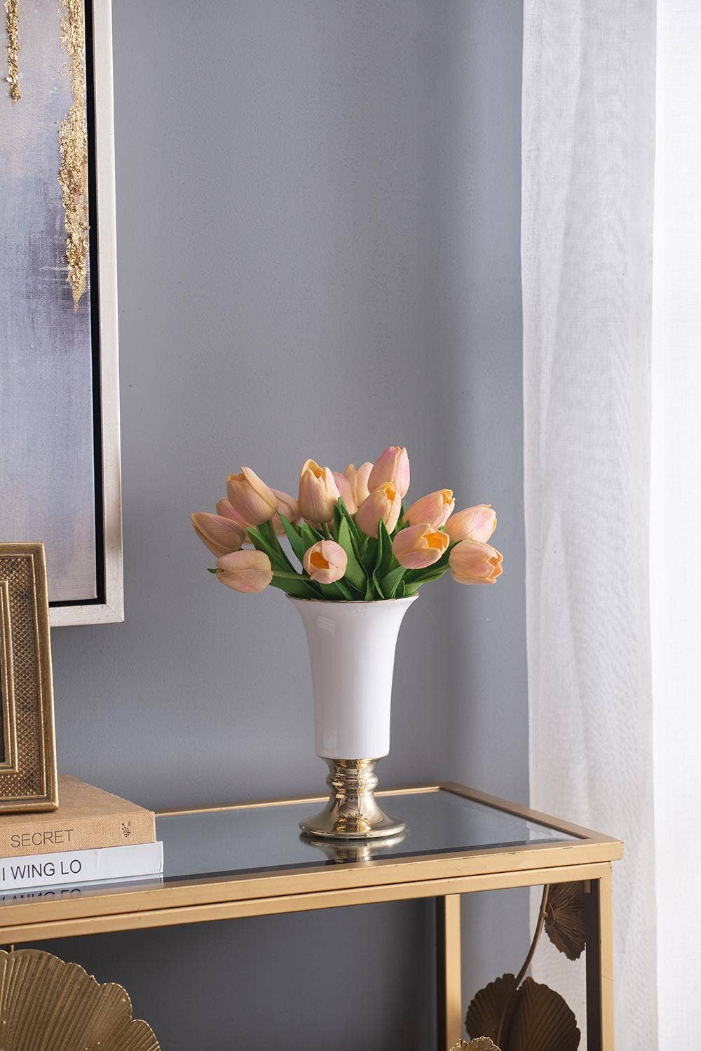 A&B Home Group Inc. - Wholesale Vase - D4.5x8" Elliette Pedestal Vase - White/Gold3