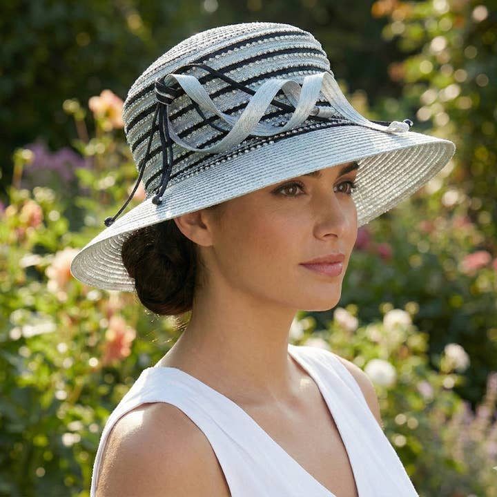 LM7509 - Women’s Black & White Braided Straw Hat with Ribbon for wholesale by Maspros