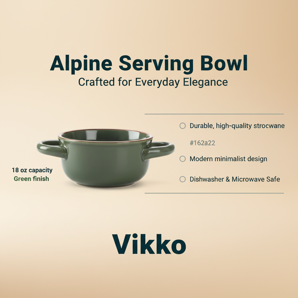 Kadra Kitchenware - Wholesale Serve Bowl - Vikko - Alpine, Serving Bowl with Handles, Green, 15 oz3