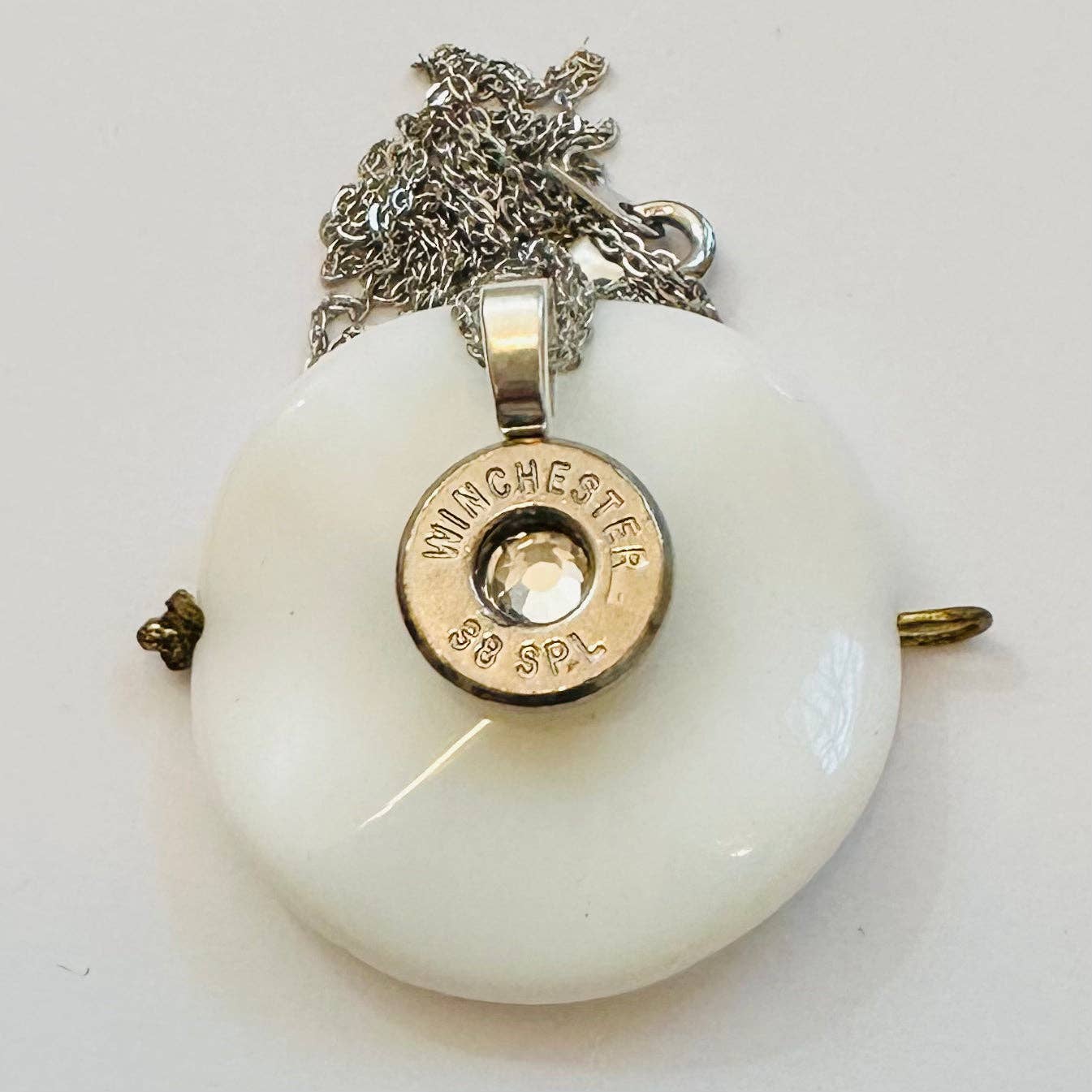 OneUniqueWay - Wholesale Pendant/Charm Necklace - Single BulletSlice Crystal Center Necklace - Sterling Silver Chain6