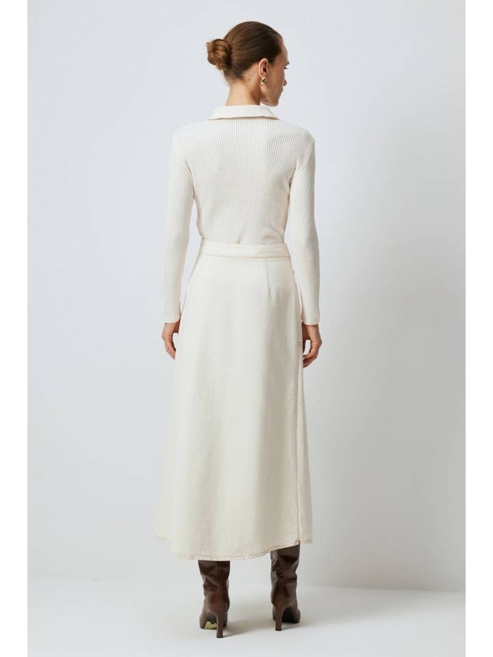 Cream DOUBLE BREASTED NATURAL DENIM SKIRT - A LINE, HIGH WAIS for wholesale on Faire