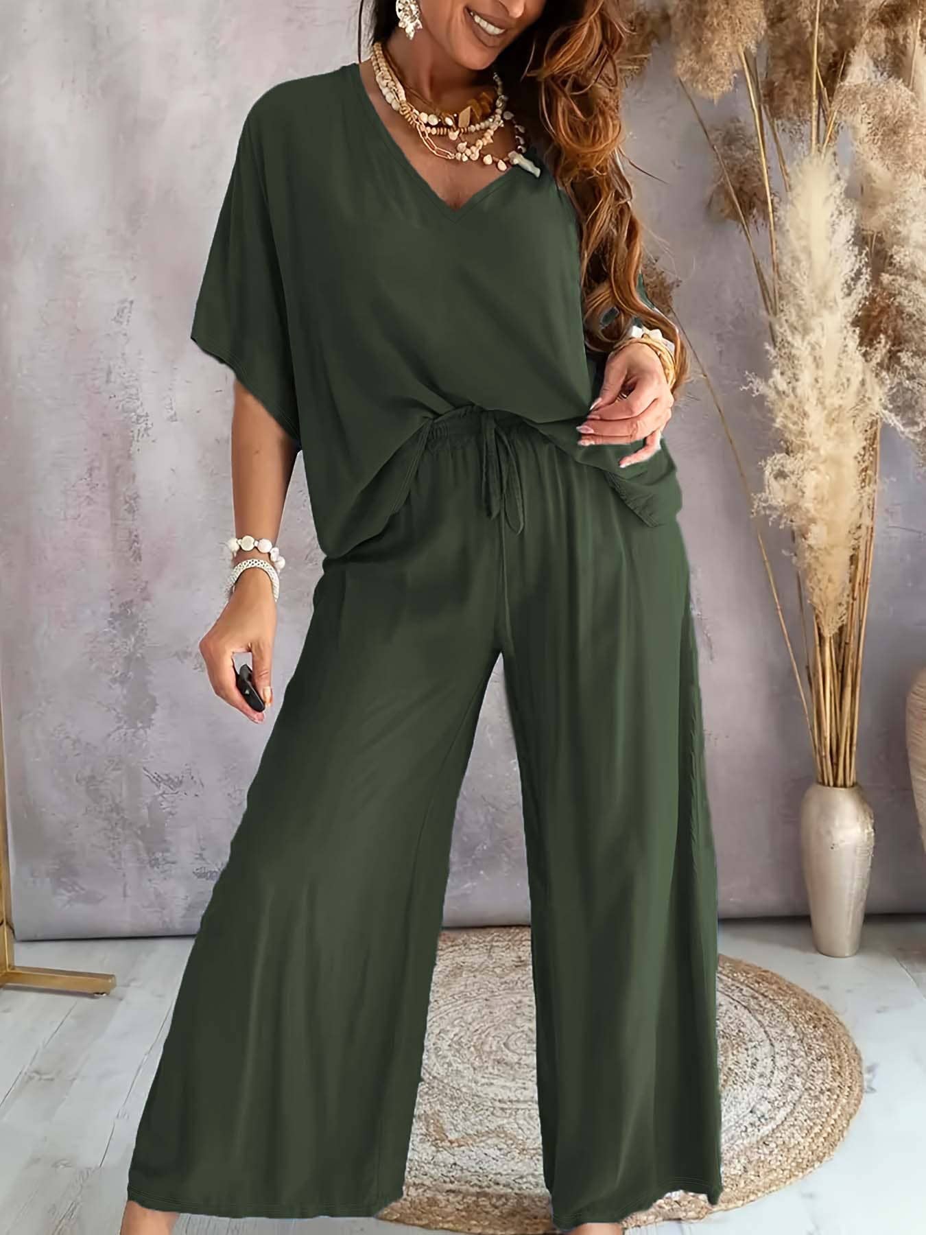 HIDDENBRAND - Wholesale Top & Pant Set (NOT Loungewear) - Women's - Lazy batwing top & wide-leg pants set loungewear17