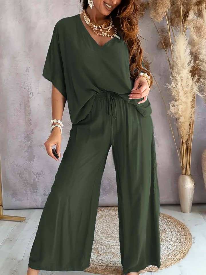HIDDENBRAND - Wholesale Top & Pant Set (NOT Loungewear) - Women's - Lazy batwing top & wide-leg pants set loungewear17