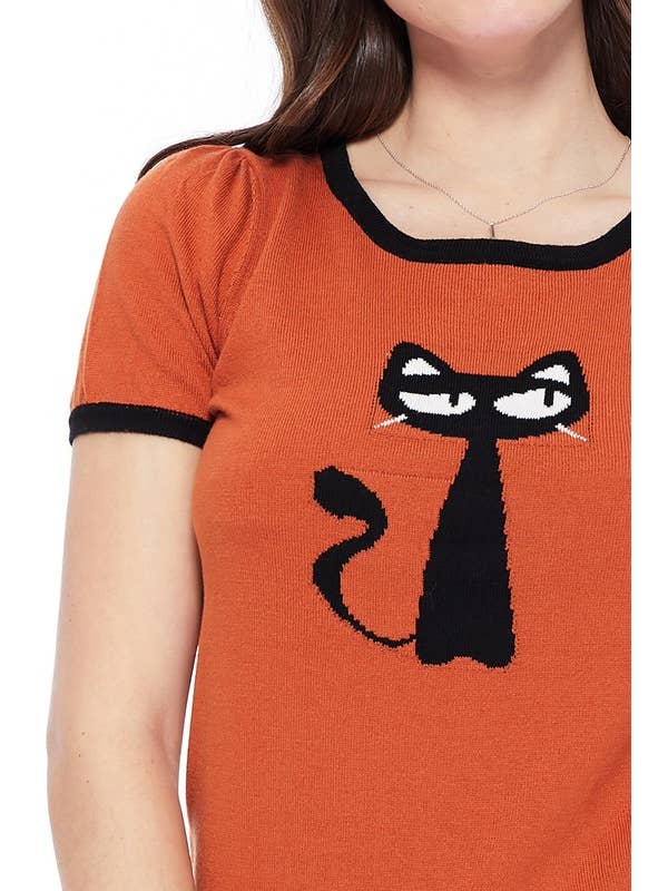 Mak - Wholesale Knit Sweater - Women's - Short Sleeve Crewneck Cat Print Casual T-Shirt Sweater2