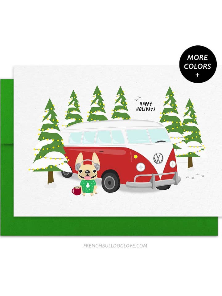 Holiday Camper French Bulldog Holiday Card for wholesale by French Bulldog Love