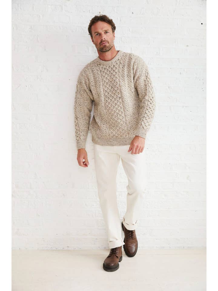 Aran Woollen Mills - Wholesale Knit Sweater - Men's - Inishbofin Mens Traditional Aran Sweater - Flecked Oat1