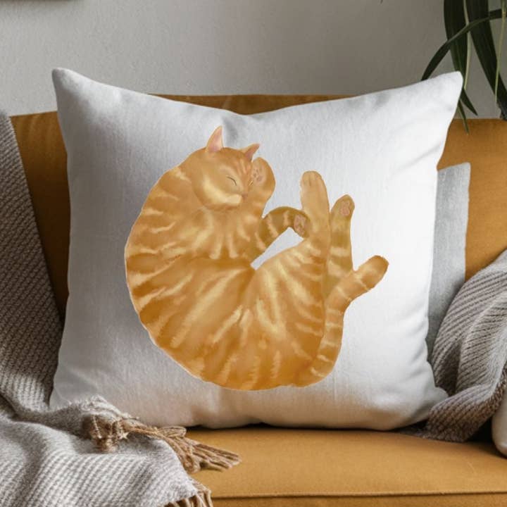 MerikaArt - Vente Coussin décoratif - Oreiller Chat Dormant Orange0