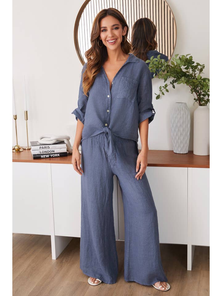 MILIO MILANO – Großhandel Hose – Damen – SOLIDE LEINENHOSE MIT GESMOKTEM BUND (255004-LINENPANTS)15