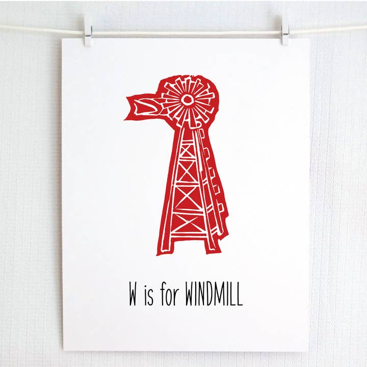 W est pour Éolienne Illustration Imprimée pour la vente par Jamie Palmer Keating