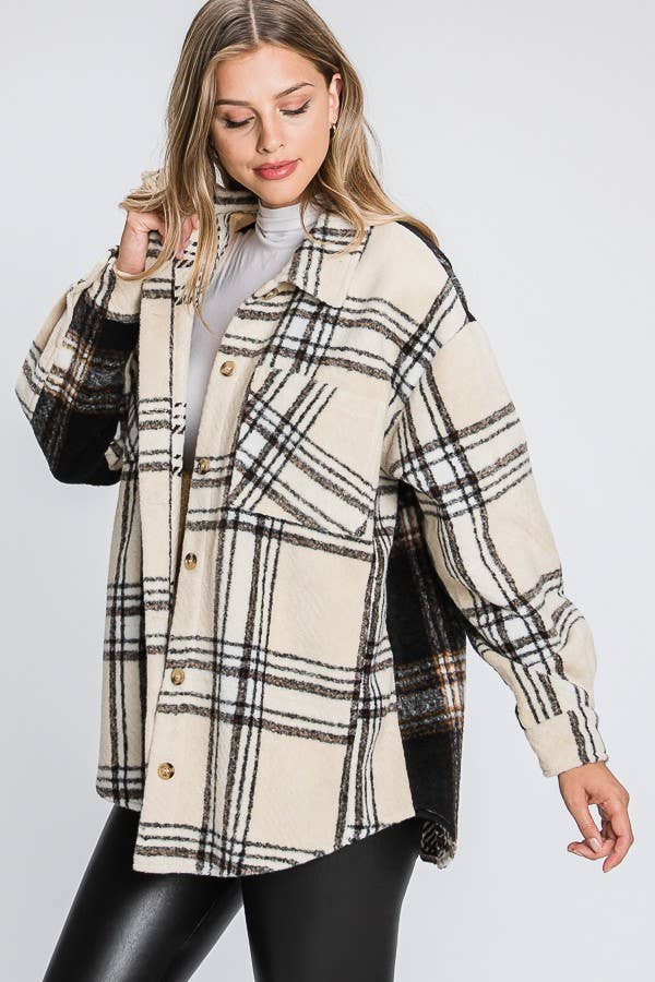 ELLEBORN - Wholesale Shirt Jacket/Shacket - Women's - PLAID JACKET WITH CONTRASTED BACK 
3248T-A43