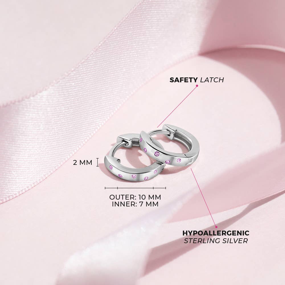 In Season Jewelry – wholesale Huggie earrings – Staggered CZ Gems 9mm Girls Earrings Hoop - Sterling Silver3