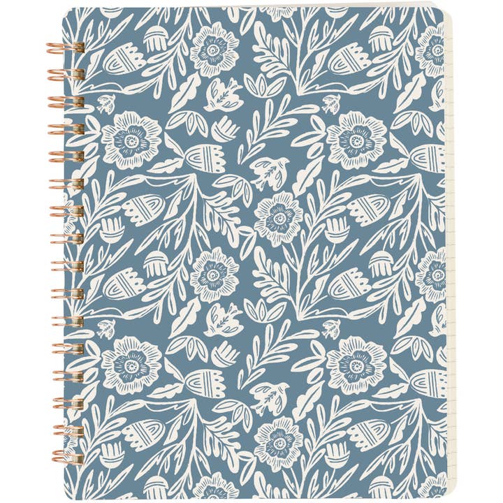 Primitives by Kathy - Wholesale Stationery/Notecard Set - Blue Folk Florals Spiral Notebook