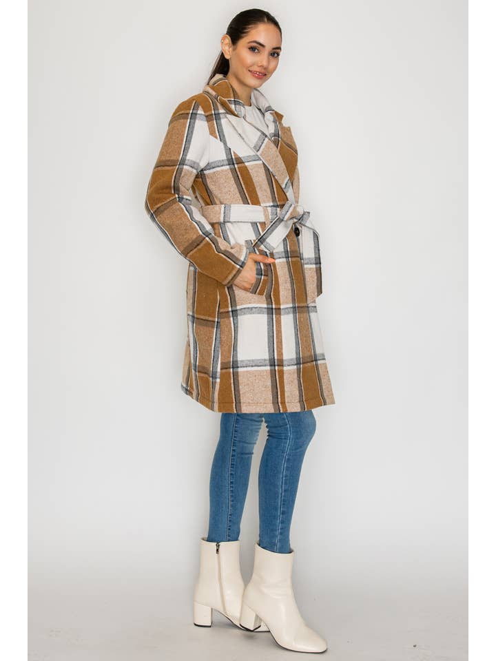 PATRONCITO USA INTERNATIONAL, INC - Wholesale Coat - Women's - Women's Long Coat Plaid Jacket with belt (LJ400)6