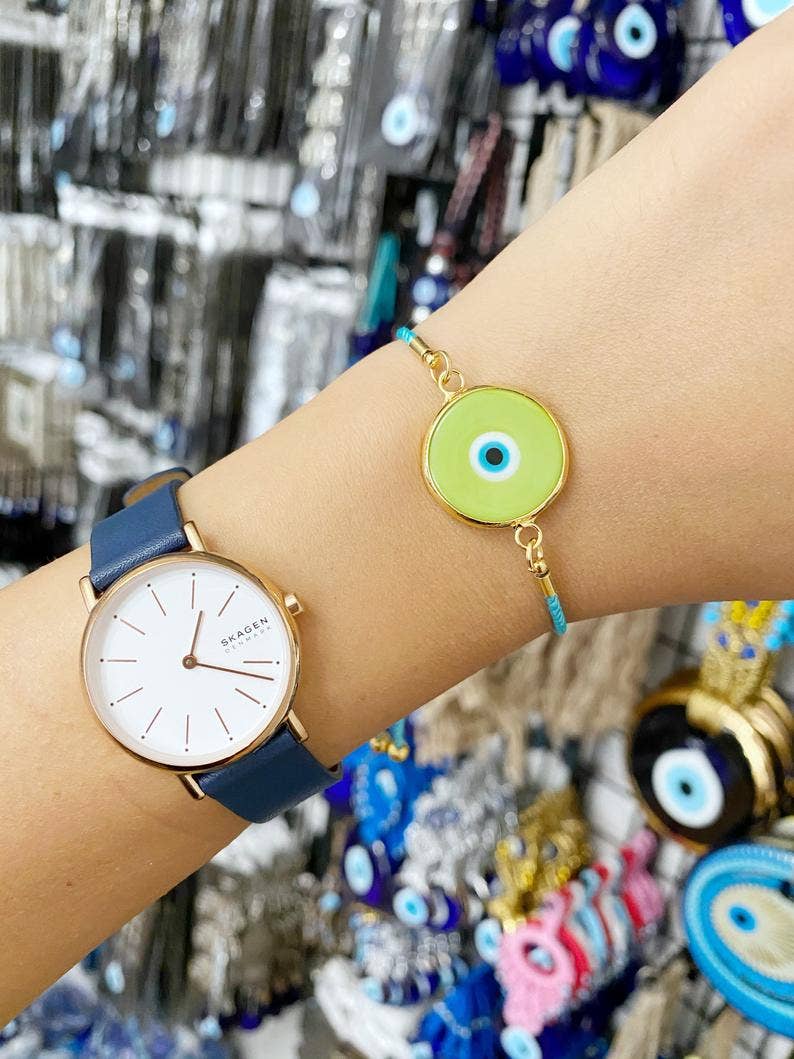 Evileyefavor – wholesale Charm/dangle bracelet – Murano Evil Eye Bracelet, Green Murano Bead, Adjustable Cord Bracelet2